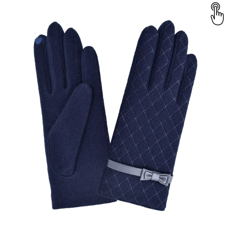Gant laine femme matelasse et noeud cuir. TACTILE Gant Glove Story Deep Blue TU Tissus 80% laine-20% nylon