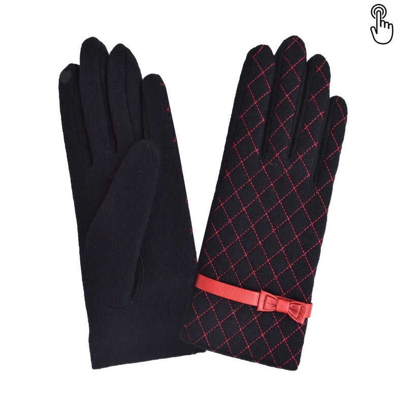 Gant laine femme matelasse et noeud cuir. TACTILE Gant Glove Story Noir TU Tissus 80% laine-20% nylon