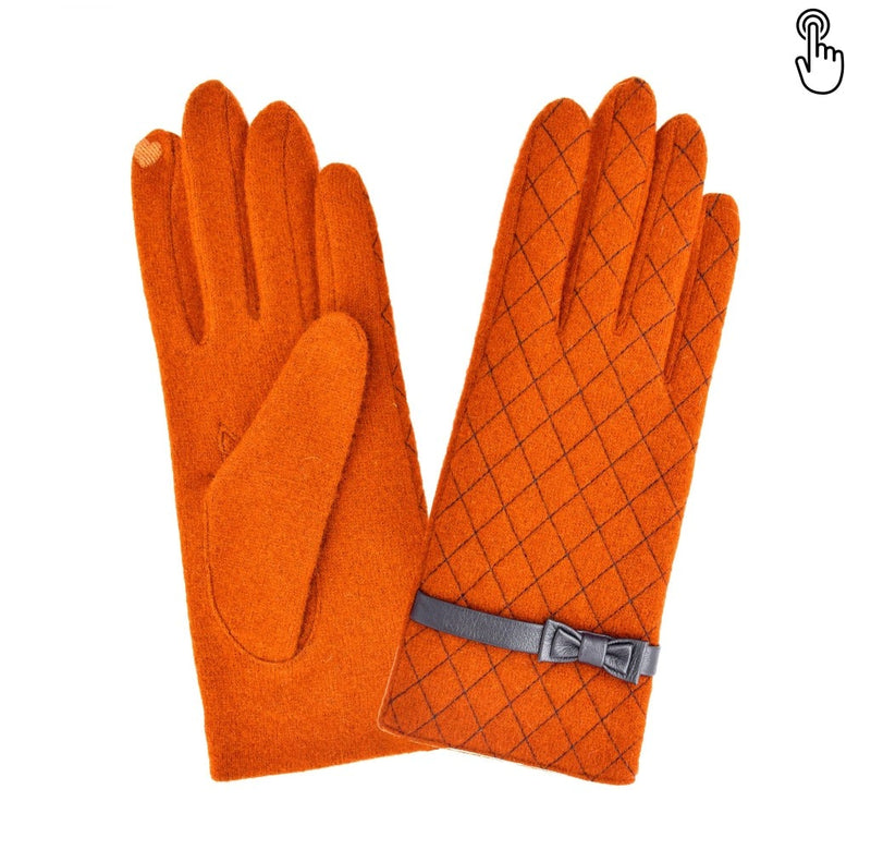 Gant laine femme matelasse et noeud cuir. TACTILE Gant Glove Story Orange TU Tissus 80% laine-20% nylon