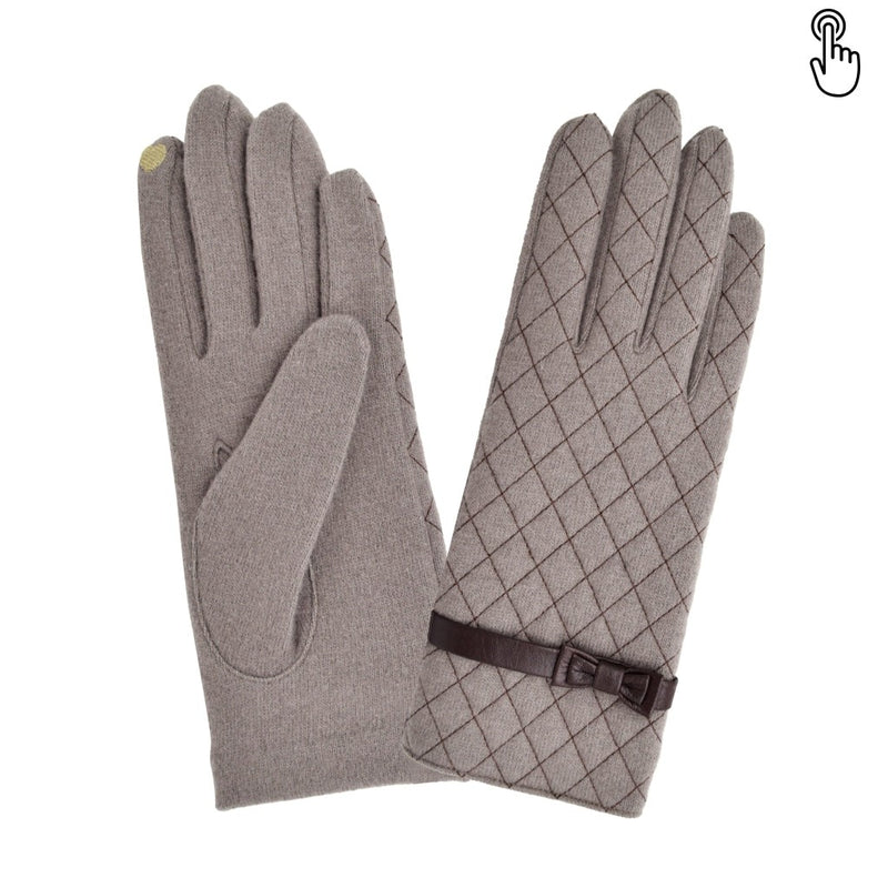 Gant laine femme matelasse et noeud cuir. TACTILE Gant Glove Story Taupe TU Tissus 80% laine-20% nylon