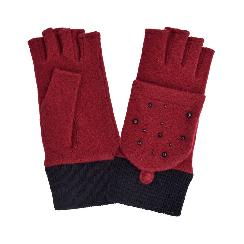 Gant laine femme mitaine doigts revers et manchette Gant Glove Story Bordeaux TU Tissus 80% laine-20% nylon
