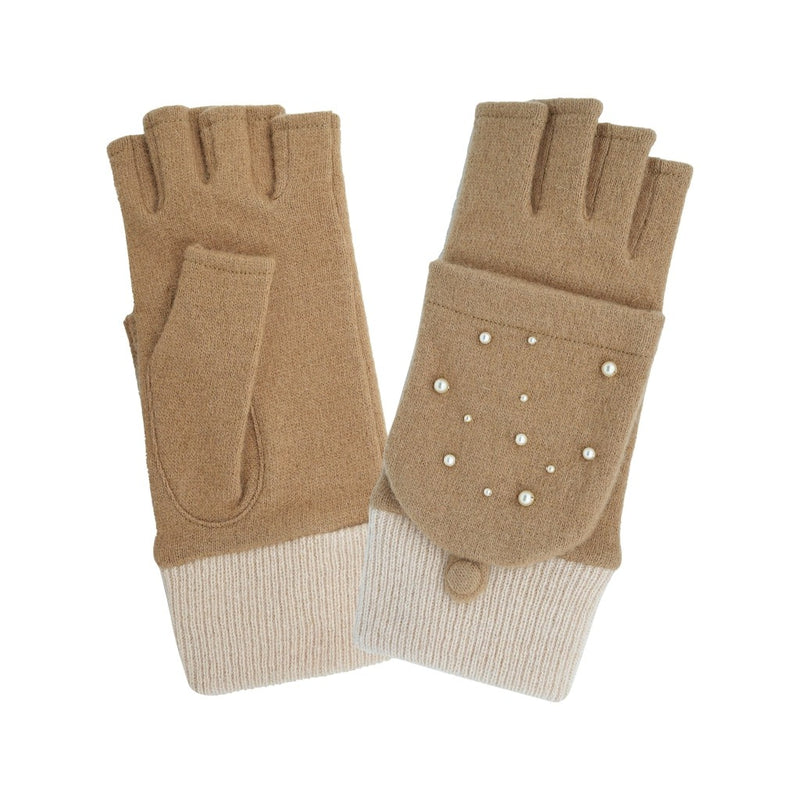 Gant laine femme mitaine doigts revers et manchette Gant Glove Story Camel TU Tissus 80% laine-20% nylon