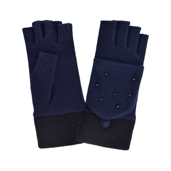 Gant laine femme mitaine doigts revers et manchette Gant Glove Story Deep Blue TU Tissus 80% laine-20% nylon