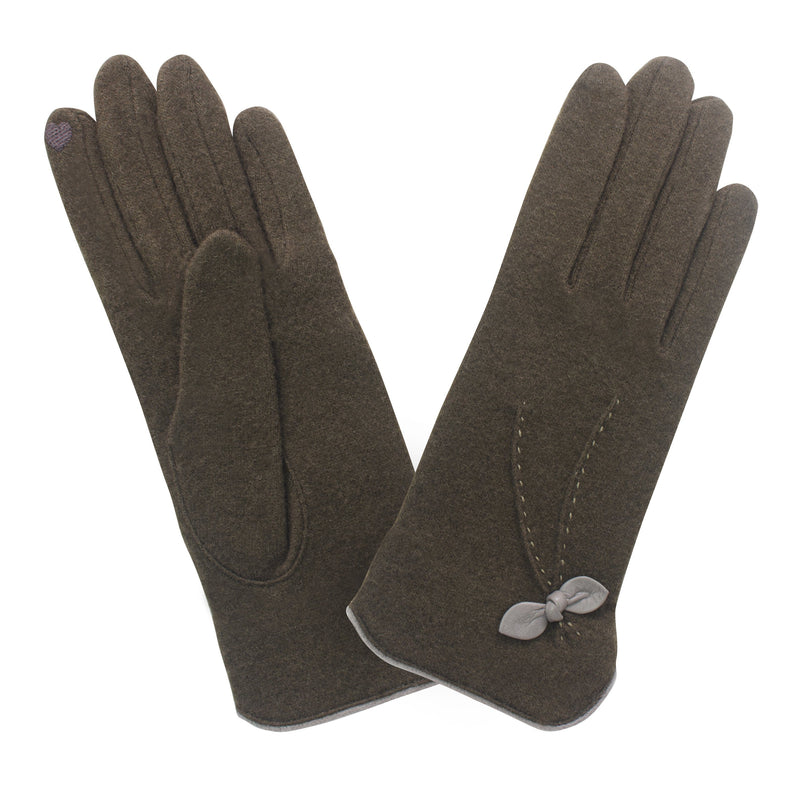 Gant laine femme petit noeud cuir ouvert coté Gloves & Mittens Glove Story Choco TU Tissus 80% laine-20% nylon