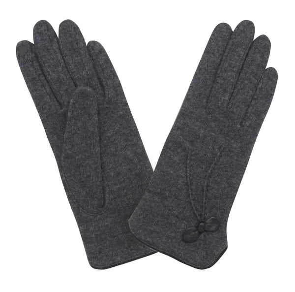 Gant laine femme petit noeud cuir ouvert coté Gloves & Mittens Glove Story Gris TU Tissus 80% laine-20% nylon