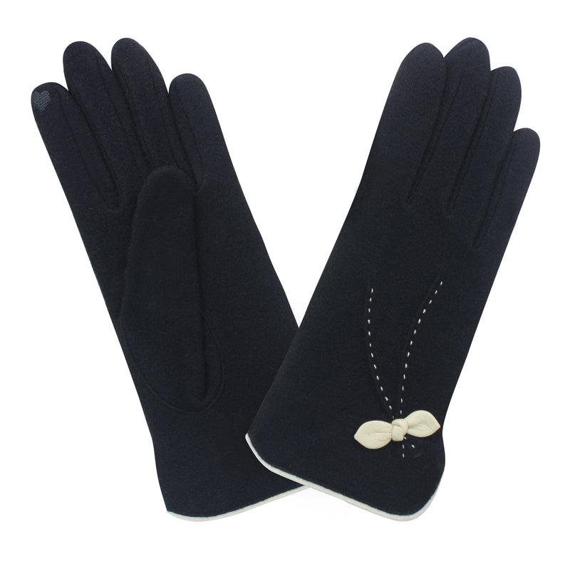 Gant laine femme petit noeud cuir ouvert coté Gloves & Mittens Glove Story Noir TU Tissus 80% laine-20% nylon