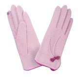 Gant laine femme petit noeud cuir ouvert coté Gloves & Mittens Glove Story Pink TU Tissus 80% laine-20% nylon