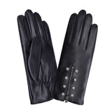 Gants cuir agneau-100% soie-Swarovski-21351SN Gant Glove Story Noir 6.5 