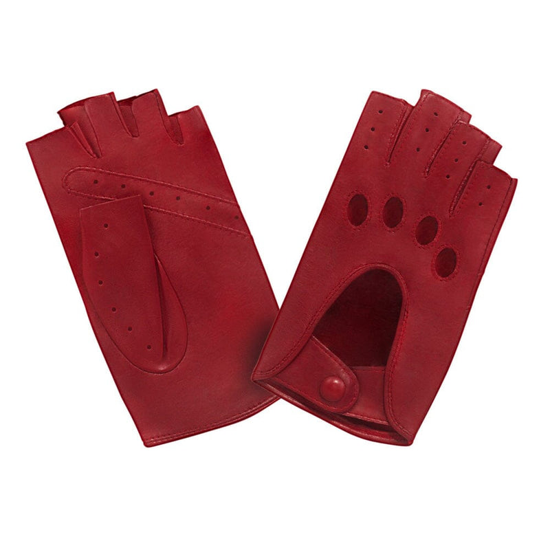 Gants de Conduite Mitaine en Cuir Rouge Homme - Sans doigts - Demi